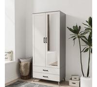 Urbn-Living Urbnliving 180Cm Height Grey Wardrobe With Mirror White 2 Door 2 Drawer Bedroom Clothes Storage Hanging Rail