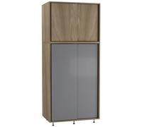 Urbn-Living Urbnliving 180Cm Height Oak Carcass With 4 Sliding Grey Doors Wardrobe Bedroom Storage Closet Hanging Rail Cupboard Unit