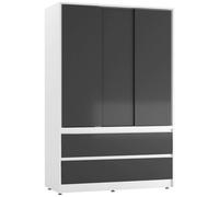 Urbn-Living Urbnliving 180Cm Height White Carcass 3 Sliding Black Door With 4 Black Drawer Wardrobe Clothes Storage Hanging Rail Bedroom