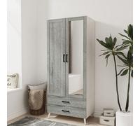 Urbn-Living Urbnliving 180Cm Height White Mirror Wardrobe With Ash Grey 2 Door 2 Drawer Bedroom Clothes Storage Hanging Rail