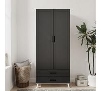 Urbn-Living Urbnliving 180Cm Height White Wardrobe With Black 2 Door 2 Drawer Modern Bedroom Clothes Storage Hanging Rail