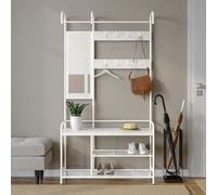 URBNLIVING Entryway Hallway Coat Hanger Stand Shoe Bench Storage Display Rack Mirror Included Stylish Organization for Coats, Shoes, and Accessories Perfect for Entryways and Hallways