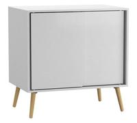 (White Carcass & Pine Legs) 2-Door Sliding Chest Cabinet Sideboard Closet Storage Cupboard Organiser with Legs