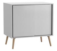 (White Carcass & Beech Legs) 2-Door Sliding Chest Cabinet Sideboard Closet Storage Cupboard Organiser with Legs