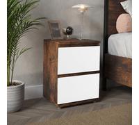 Urbn-Living Urbnliving 2 Drawer Rustic Brown Carcass With White Drawers Wooden Bedroom Bedside Cabinet No Handle Nightstand Side Table