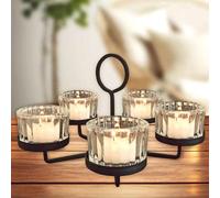 Urbn-Living Urbnliving 21Cm Width 5-Arm Glass & Black Metal Tea Light Candle Holder Candelabra Wedding Centrepiece