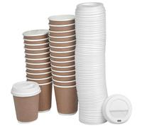 Urbn-Living Urbnliving 237Ml 100Pcs Double Wall Disposable Takeaway Hot Coffee Drinks Cups With Sip Through Lids
