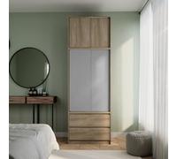 Urbn-Living Urbnliving 240Cm Height Oak Carcass With 2 Sliding Grey Doors Wardrobe Bedroom Storage Closet Hanging Rail Cupboard Unit