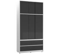 Urbn-Living Urbnliving 240Cm Height White Carcass 6 Sliding Black Door 4 Drawer Freestanding Wardrobe Clothes Storage Hanging Rail Bedroom