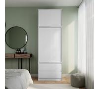 Urbn-Living Urbnliving 240Cm Height White Carcass With 2 Sliding White Doors Wardrobe Bedroom Storage Closet Hanging Rail Cupboard Unit