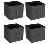 Urbn-Living Urbnliving 27Cm Height Dark Grey 4 Pcs Foldable Woven Fabric Storage Cube Box Drawer Insert Organiser Basket With Handle