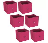 Urbn-Living Urbnliving 27Cm Height Fuschia 6 Pcs Foldable Woven Fabric Storage Cube Box Drawer Insert Organiser Basket With Handle