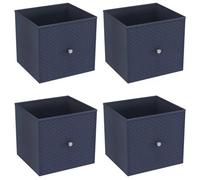 Urbn-Living Urbnliving 27Cm Height Navy Blue 4 Pcs Foldable Woven Fabric Storage Cube Box Drawer Insert Organiser Basket With Handle