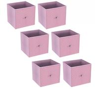 Urbn-Living Urbnliving 27Cm Height Pastel Pink 6 Pcs Foldable Woven Fabric Storage Cube Box Drawer Insert Organiser Basket With Handle
