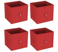 Urbn-Living Urbnliving 27Cm Height Red 4 Pcs Foldable Woven Fabric Storage Cube Box Drawer Insert Organiser Basket With Handle