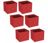 Urbn-Living Urbnliving 27Cm Height Red 6 Pcs Foldable Woven Fabric Storage Cube Box Drawer Insert Organiser Basket With Handle