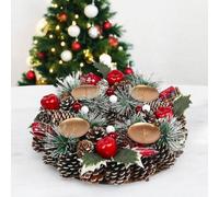 Urbn-Living Urbnliving 27Cm Width Christmas Wreath Candle Holder Centrepiece Arrangement Pinecones Berries Decor
