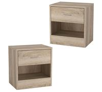 Urbn-Living Urbnliving 2Pcs 39Cm Width Antique Oak Modern Single Drawer Wooden Bedside Storage Table