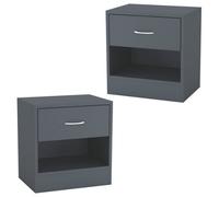 Urbn-Living Urbnliving 2Pcs 39Cm Width Dark Grey Modern Single Drawer Wooden Bedside Storage Table
