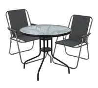 Urbn-Living Urbnliving 2Pcs Grey Folding Deck Chairs With Garden Table Outdoor Patio Dining Furniture Set