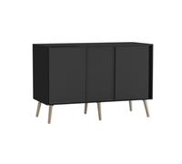 Urbn-Living Urbnliving 3-Door Sliding Cabinet Sideboard Black Carcass With Black Doors Storage Organiser Home Cupboard Beech Wooden Legs
