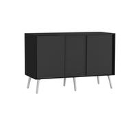 Urbn-Living Urbnliving 3-Door Sliding Cabinet Sideboard Black Carcass With Black Doors Storage Organiser Home Cupboard White Wooden Legs