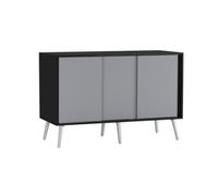 Urbn-Living Urbnliving 3-Door Sliding Cabinet Sideboard Black Carcass With Grey Doors Storage Organiser Home Cupboard White Wooden Legs