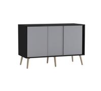 Urbn-Living Urbnliving 3-Door Sliding Cabinet Sideboard Black Carcass With Grey Doors Storage Organiser Home Cupboard Pine Wooden Legs