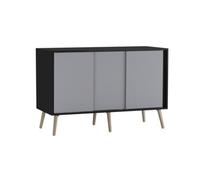 Urbn-Living Urbnliving 3-Door Sliding Cabinet Sideboard Black Carcass With Grey Doors Storage Organiser Home Cupboard Beech Wooden Legs