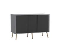 Urbn-Living Urbnliving 3-Door Sliding Cabinet Sideboard Grey Carcass With Black Doors Storage Organiser Home Cupboard Pine Wooden Legs