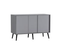 Urbn-Living Urbnliving 3-Door Sliding Cabinet Sideboard Grey Carcass With Grey Doors Storage Organiser Home Cupboard Black Wooden Legs