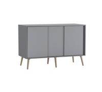 Urbn-Living Urbnliving 3-Door Sliding Cabinet Sideboard Grey Carcass With Grey Doors Storage Organiser Home Cupboard Pine Wooden Legs