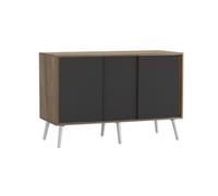 Urbn-Living Urbnliving 3-Door Sliding Cabinet Sideboard Oak Carcass With Black Doors Storage Organiser Home Cupboard White Wooden Legs