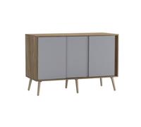 Urbn-Living Urbnliving 3-Door Sliding Cabinet Sideboard Oak Carcass With Grey Doors Storage Organiser Home Cupboard Pine Wooden Legs