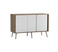 Urbn-Living Urbnliving 3-Door Sliding Cabinet Sideboard Oak Carcass With White Doors Storage Organiser Home Cupboard Beech Wooden Legs