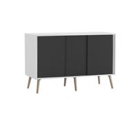 Urbn-Living Urbnliving 3-Door Sliding Cabinet Sideboard White Carcass With Black Doors Storage Organiser Home Cupboard Pine Wooden Legs