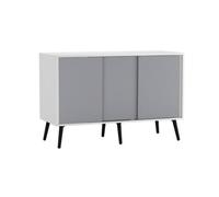 Urbn-Living Urbnliving 3-Door Sliding Cabinet Sideboard White Carcass With Grey Doors Storage Organiser Home Cupboard Black Wooden Legs