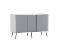 Urbn-Living Urbnliving 3-Door Sliding Cabinet Sideboard White Carcass With Grey Doors Storage Organiser Home Cupboard Beech Wooden Legs