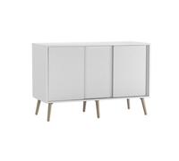 Urbn-Living Urbnliving 3-Door Sliding Cabinet Sideboard White Carcass With White Doors Storage Organiser Home Cupboard Beech Wooden Legs