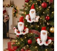 URBNLIVING Mini Hanging Santa Claus Ornament - Traditional Christmas Tree Decoration, Standing Holiday Figurine (Set of 3)