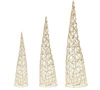Urbn-Living Urbnliving 3 Pcs Led Light Up Christmas Tree Cone Gold Pearls Pyramids Glitter Ornament Fairy Lights