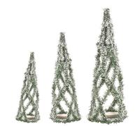 URBNLIVING 3 Pcs Light Up LED Christmas Tree Cones, Xmas Cone Pyramids with LED Fairy Light Strings for Home Decor Window Display, 40-80cm Tall, 3 x AA Batteries (Green And White Snow)