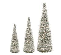 Urbn-Living Urbnliving 3 Pcs Led Light Up Christmas Tree Cone Green Snow With Glitter Pyramids Glitter Ornament Fairy Lights