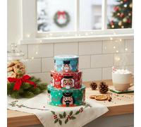 Urbn-Living Urbnliving 3 Piece Christmas Nutcracker Biscuit Cookie And Cake Tin Set Nesting Storage Tins Square Round Metal