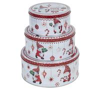 Urbn-Living Urbnliving 3 Piece Christmas Santa Gnome Biscuit Cookie And Cake Tin Set Nesting Storage Tins Square Round Metal
