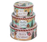 Urbn-Living Urbnliving 3 Piece Christmas Santa & Snowman Biscuit Cookie And Cake Tin Set Nesting Storage Tins Square Round Metal