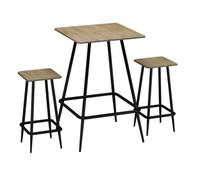 Urbn-Living Urbnliving 3-Piece Square Breakfast Bar Table & 2 Stools Set - Wood & Metal - Oak