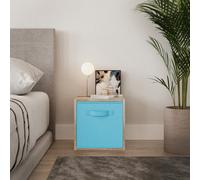 Urbn-Living Urbnliving 30Cm Height Antique Oak Wooden Shelves Cubes Storage Units With Sky Blue Drawer Insert