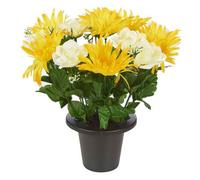 Urbn-Living Urbnliving 30Cm Height Gerbera & Rose Yellow & White Mix Assorted Style Mini Flowerpots In Black Planter