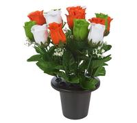 URBNLIVING Memorial Remembrance Cemetery Grave Pots Artificial Rose Flower in Black Planter Multicolored Mini Flowerpots